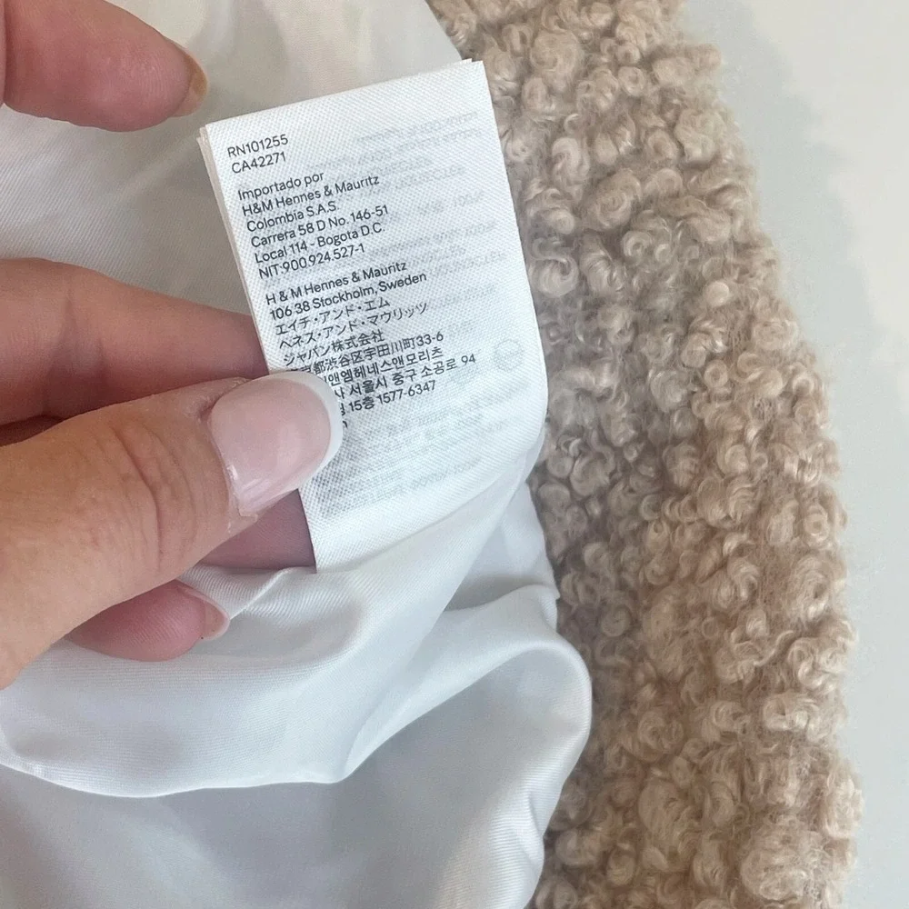 H&M Womens Long Sleeve‎ Fleece Full Zip Sherpa Jacket Brown M Pockets Teddy Bear